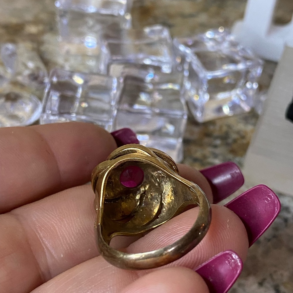 Vintage Two Tone Marcasite Ruby Ring - image 7